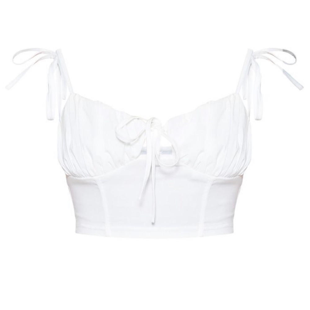 PLT - White Ruched Cup Crop Top